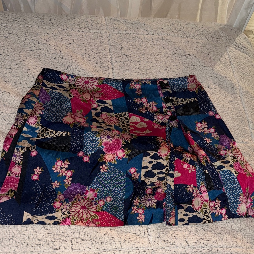 Zara Floral Mini Skirt - Blue and Pink